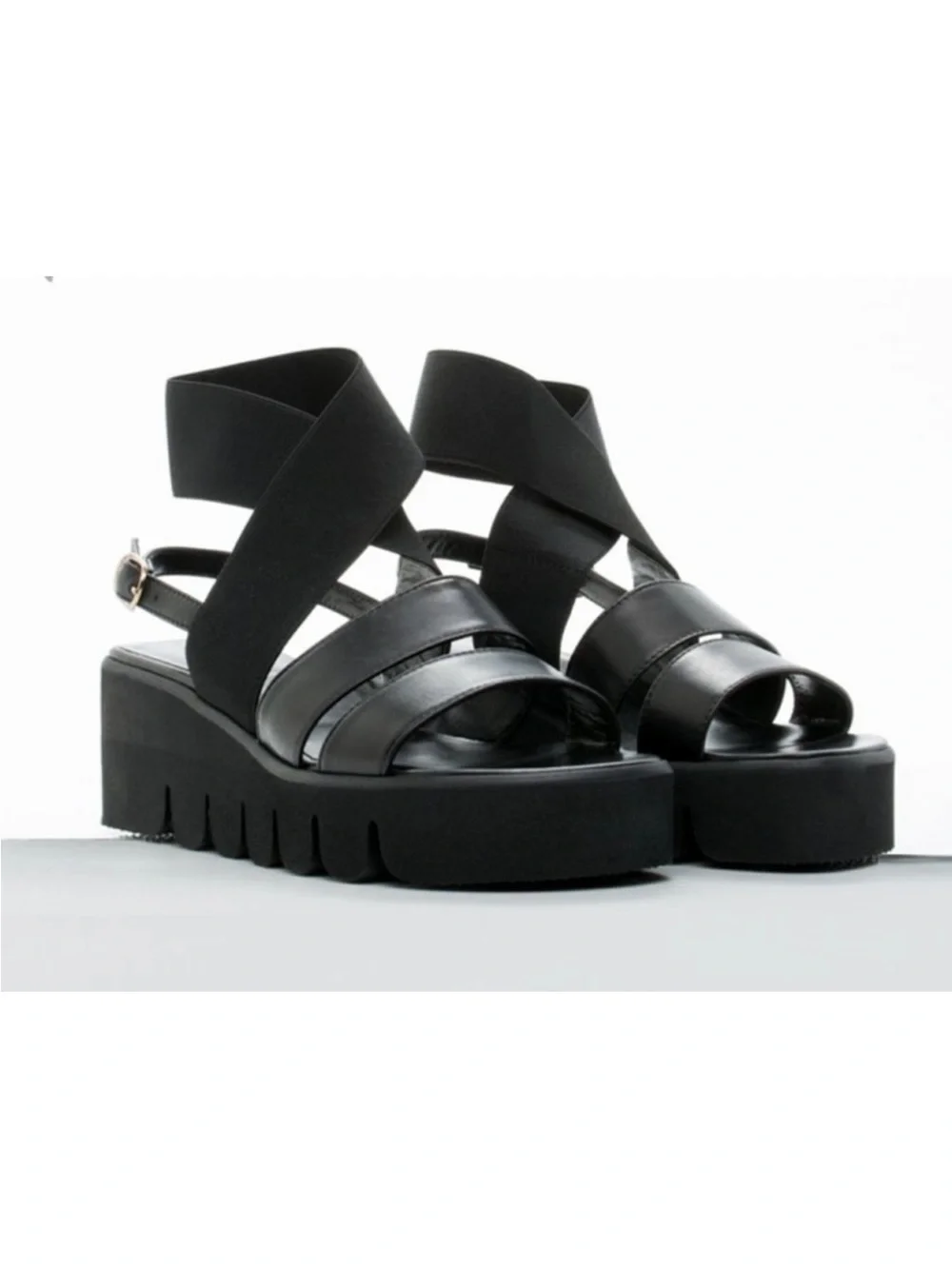 ASKA Black Harper Leather Slingback Chunky Platform Sandals 6.5
